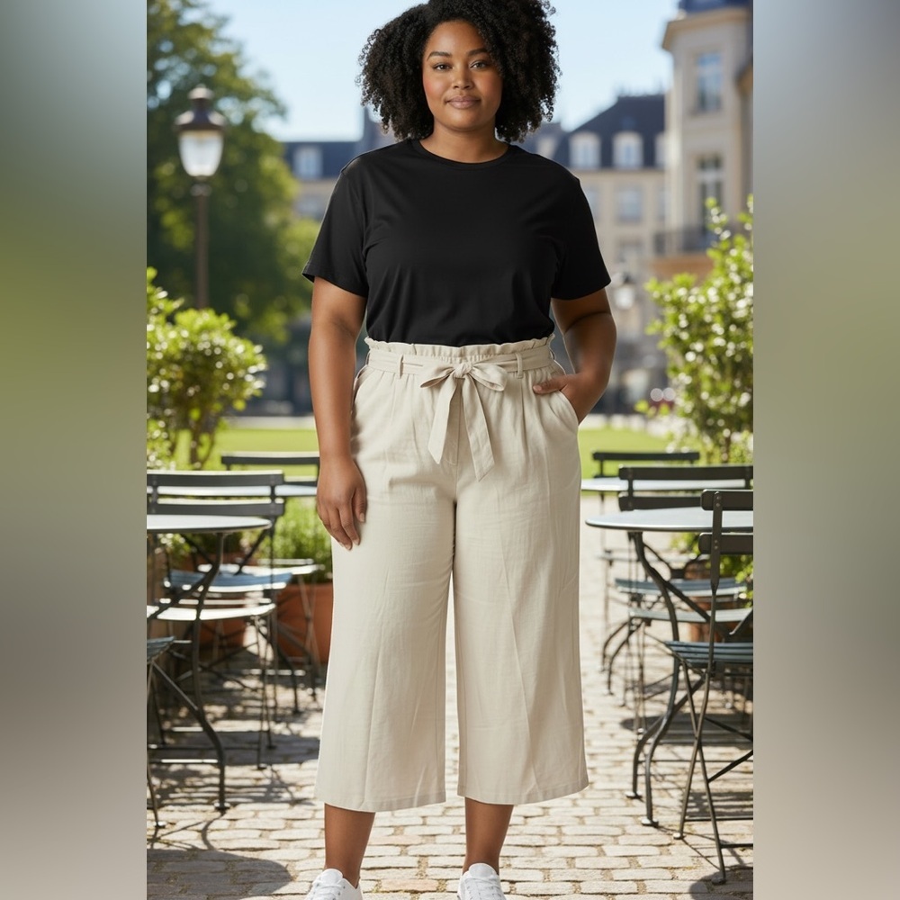 AusLook High Rise Wide Leg Ivory Palazzo Effortless Chic Coastal Pants Size 3X